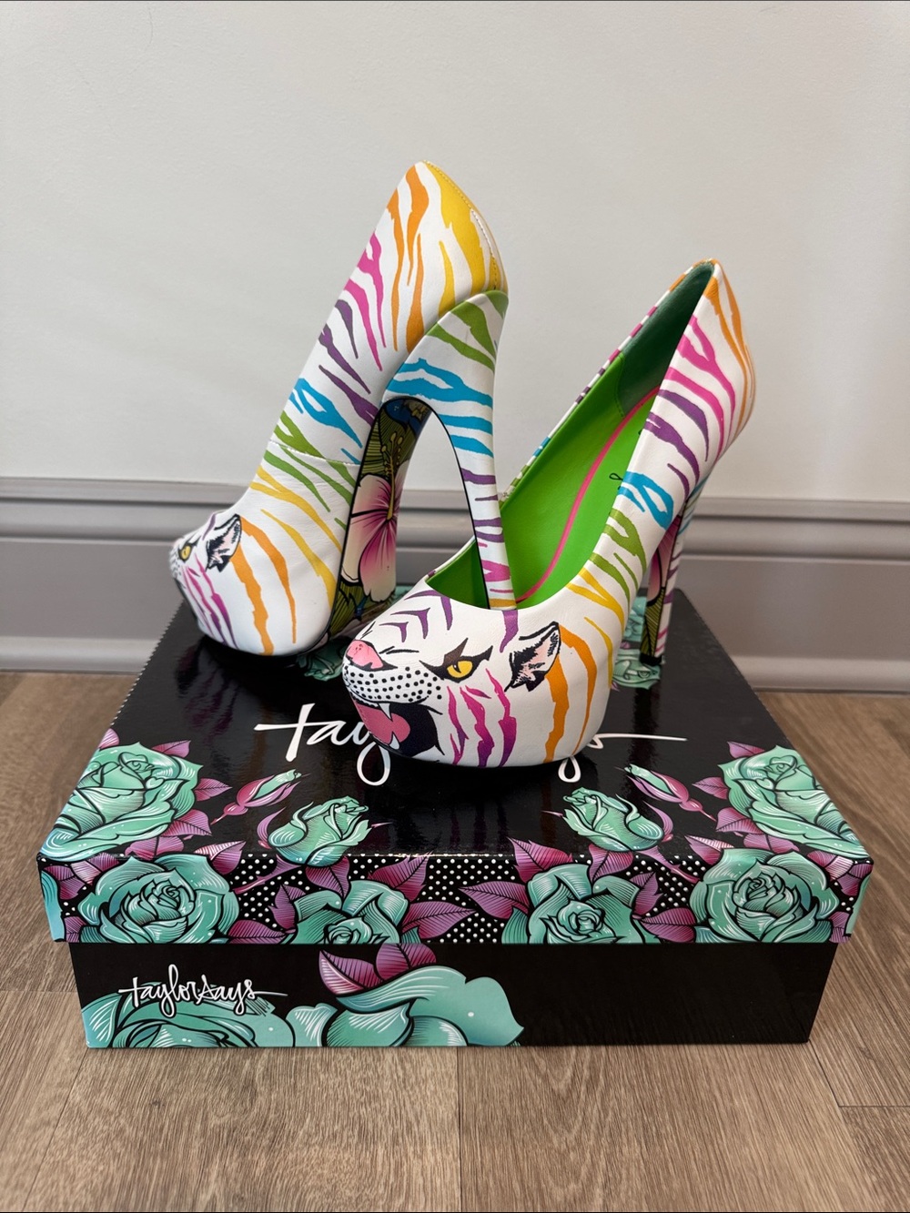 Taylor Says Rainbow Tiger Stripe Platform Pumps